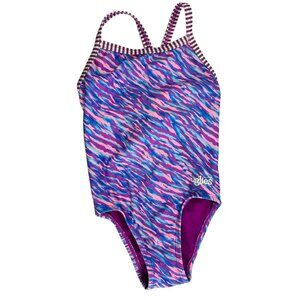 Dolfin Uglies Girls One-Piece Swimsuit Size 8 Purple Blue Pink Zebra Stripe